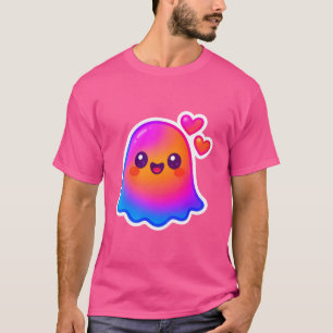Camiseta Adorável Neon Kawaii Ghost com brilho gradiente e