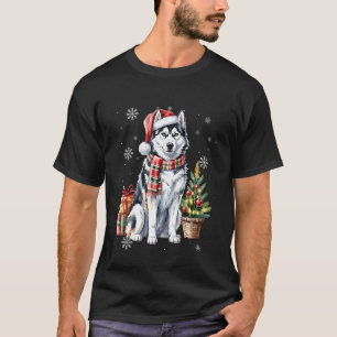 Camiseta Adorável Papai Noel Husky Siberiano Árvore de Nata