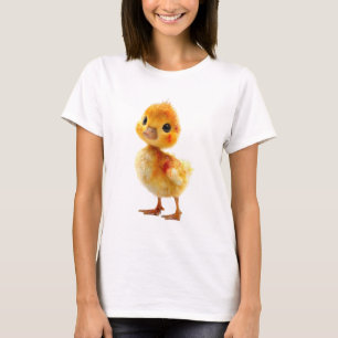 Camiseta Adorável Patinho de Penugem Dourada Mulheres