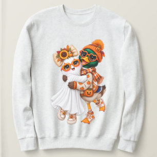Camiseta Adorável Pato-real de Halloween Fantasma Abóbora d
