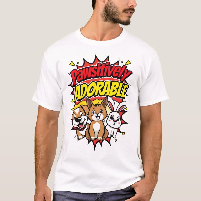 Camiseta "Adorável Pawsitivamente: Pets De Estilo Comic, (Frente)