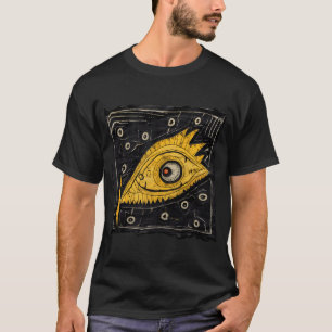 Camiseta Adorável Peixe Monstro Amarelo em um Preto Misteri