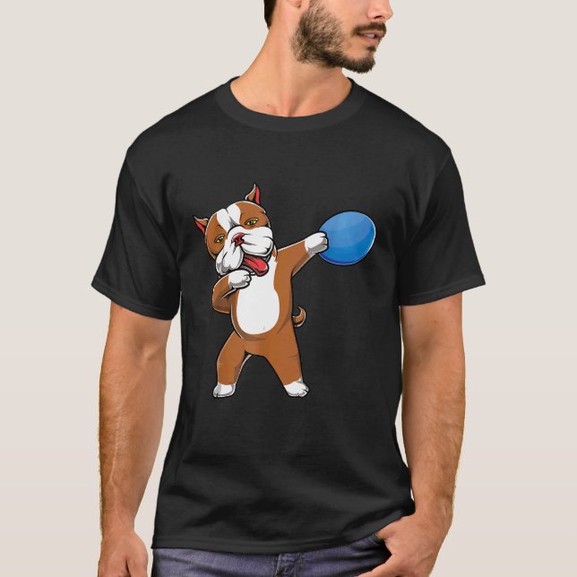 Camiseta Adorável Pitbull Fazendo Dab Disc Golf Amante Pit  (Frente)