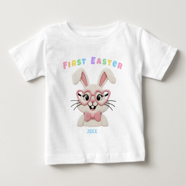 Camiseta Adorável Primeira Páscoa da Bebê Menina Coelhinho  (Frente)