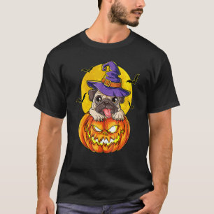 Camiseta Adorável Pug de Halloween Cachorro Chapéu de Bruxa