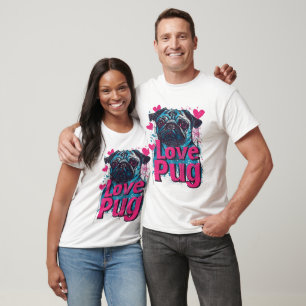 Camiseta Adorável Pug do Amor com Corações Rosas Dia dos Na