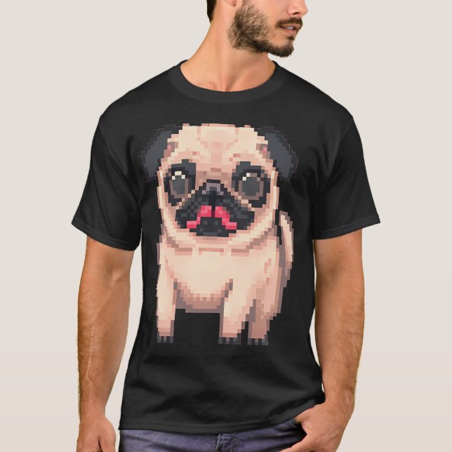 Camiseta Adorável Pug Gordinho - Pixel art (Frente)