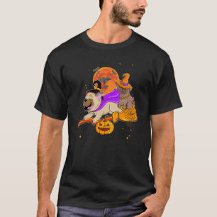 Camiseta Adorável Pug Montando Vassoura Bruxa Fantasia de H