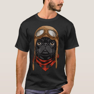 Camiseta Adorável Pug Preto Piloto Aeronave Aviador Mãe Pai