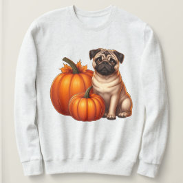 Camiseta Adorável Pug Sentado ao Lado de Abóboras com Outon