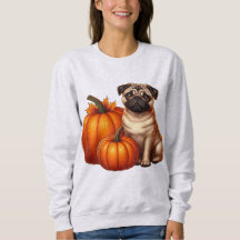 Adorável Pug Sentado ao Lado de Abóboras com Outon
