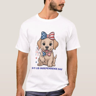Camiseta Adorável Puppy Patriótico 4 de julho Celebração