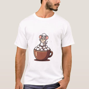 Camiseta Adorável Rato Chef Olhando de uma Marshmallow