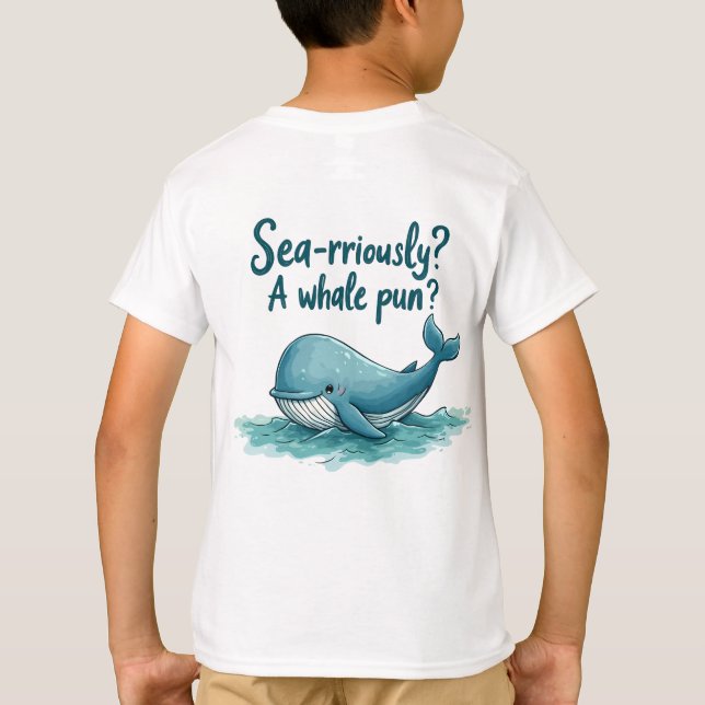 Camiseta Adorável "Rriamente no mar? Um Canhão de Baleia?"  (Verso)