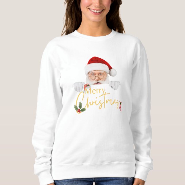 Camiseta Adorável Santa Claus Feliz Senhora Branca de Natal (Frente)