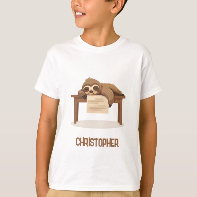 Camiseta Adorável Sono Estudando Lama com Nome de Crianças (Frente)