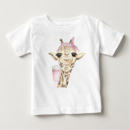 CAMISETA ADORÁVEL TAN GIRAFFE PINK HAT E CUP
