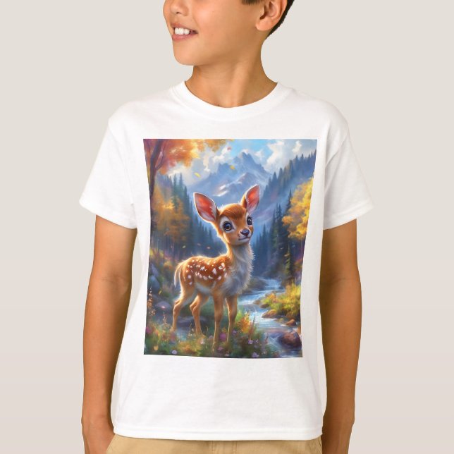 Camiseta Adorável veado bebê em uma floresta entonada (Frente)