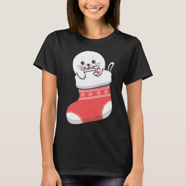Camiseta Adorável vômito de foca-harpa-bebê bonitinho na re (Frente)