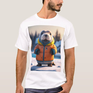Camiseta Adorável Walrus num Casaco amarelo de inverno