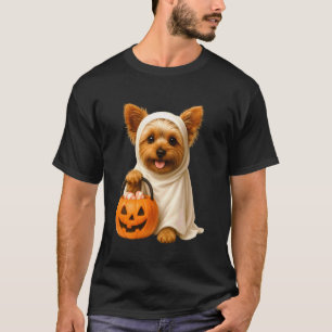 Camiseta Adorável Yorkie Fantasma de Halloween Cachorro Yor