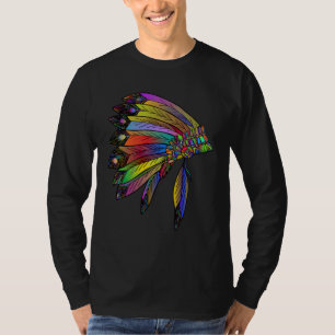 Camiseta Adorno de Cabeça de Pena Nativo Americano Indígena
