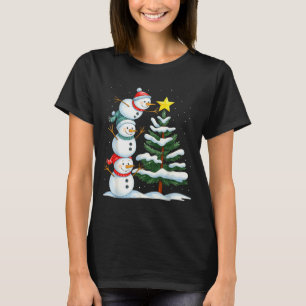 Camiseta Adorno de Natal engraçado Homem de Neve Árvore Fam