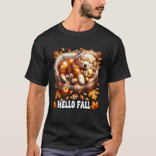 Camiseta Adorno Fofo de Outono do Retriever Dourado para Am