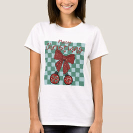 Camiseta Adornos de Laço Vermelho Natalino Design