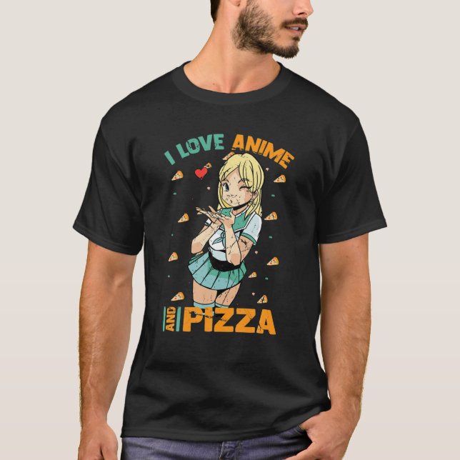 Camiseta Adoro Anime Pizza - Cute Kawaii - Manga Otaku (Frente)