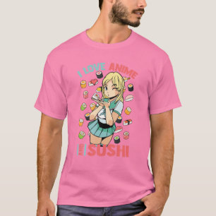 Camiseta Adoro Anime Sushi - Cute Kawaii - Manga Otaku