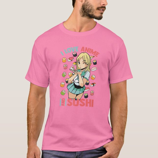 Camiseta Adoro Anime Sushi - Cute Kawaii - Manga Otaku (Frente)