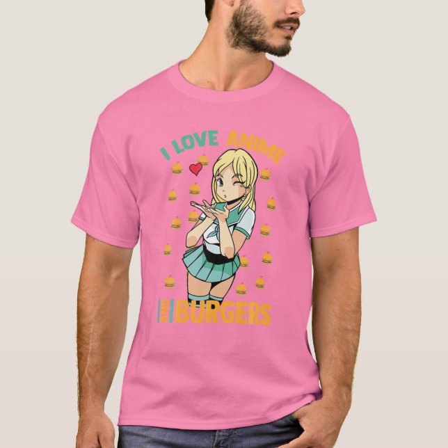 Camiseta Adoro Animes E Burgers - Cute Kawaii - Manga Ota (Frente)