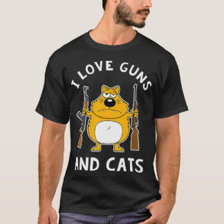 Camiseta Adoro armas e gatos com AK47 e um segundo de espin