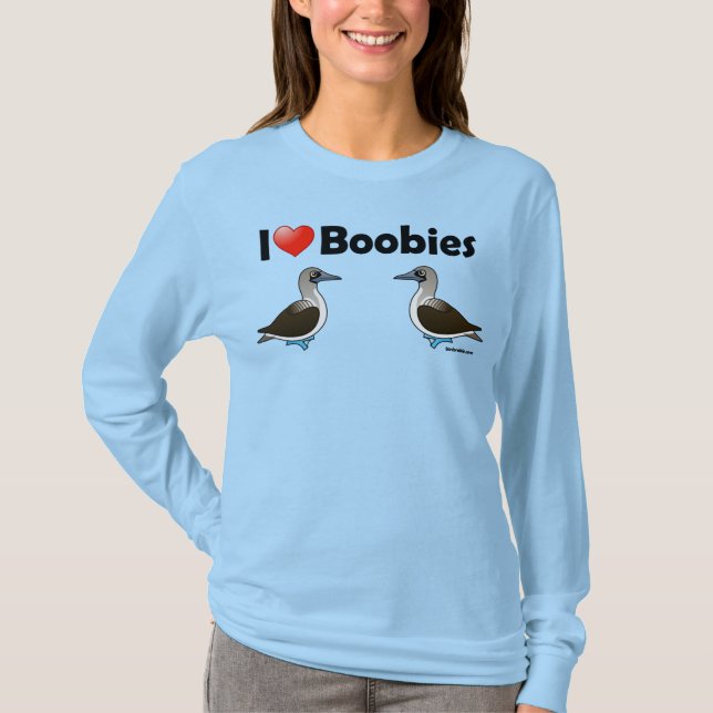 Camiseta Adoro Boobies de pés azuis (Frente)