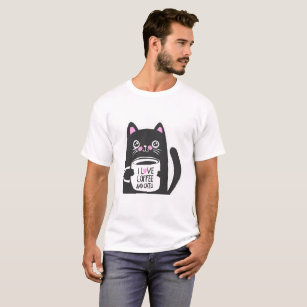 Camiseta Adoro café e gatos - Escolher cor de fundo