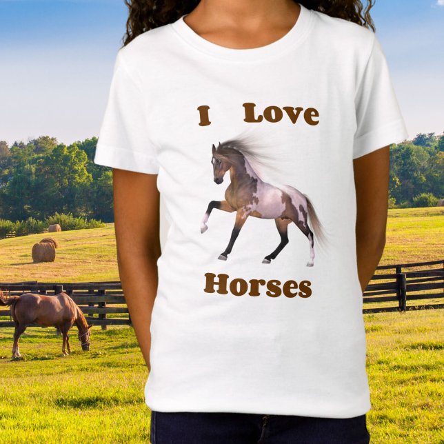 Camiseta Adoro Cavalos - Cavalo Pinto - Camisa-T-Cavalo Men (Kid's I Love Horses Tee)