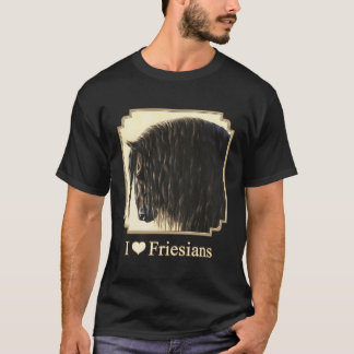 Camiseta Adoro Coração Cavalos Negros Fresianos Cavalos Neg