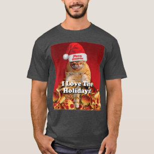 Camiseta Adoro Férias Feliz Natal Gato Engraçado