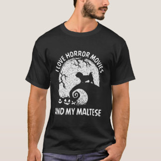 Camiseta Adoro Filmes De Horror E O Meu Halloween Maltês