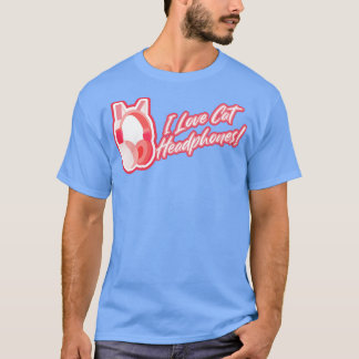 Camiseta Adoro fones de ouvido de gatos Rosa