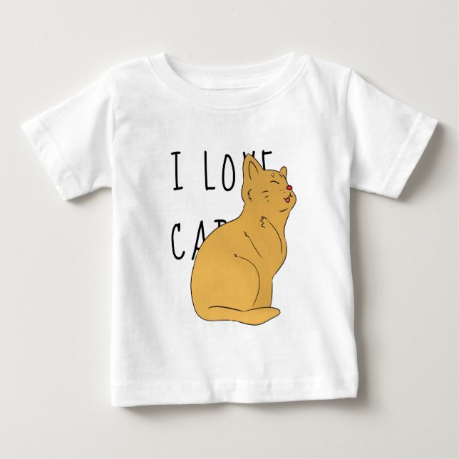 Camiseta Adoro Gatos - Desenho Adorável - Topo De Bebê (Frente)