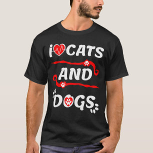 Camiseta Adoro Gatos E Cães Com Batimentos Cardíacos