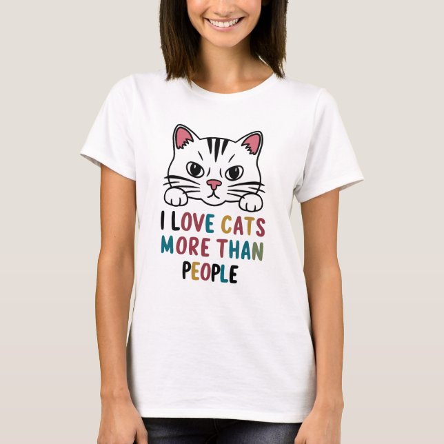 Camiseta Adoro gatos mais do que Pessoas desenhando mulhere (Frente)