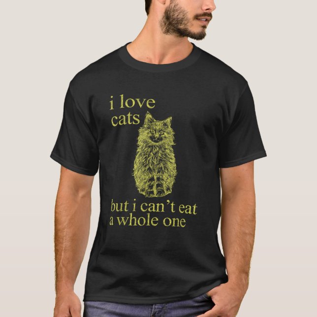 Camiseta Adoro Gatos, mas não posso comer um gato engraçado (Frente)