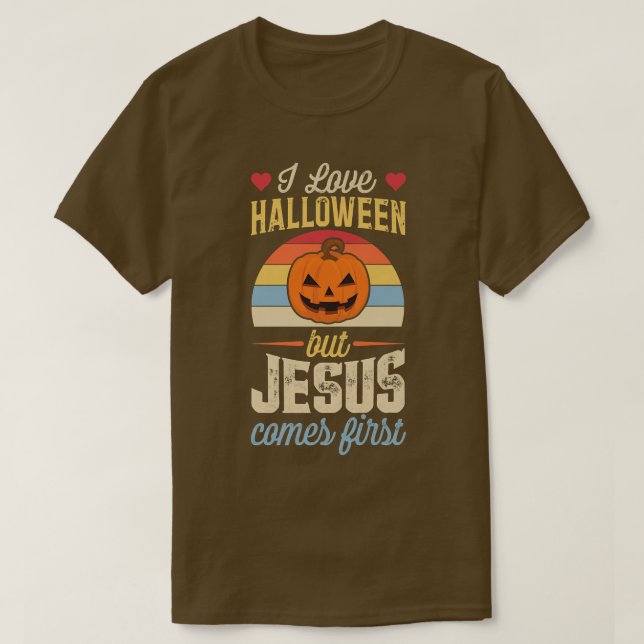 Camiseta Adoro Halloween Mas Jesus Vem Engraçado Chris (Frente do Design)