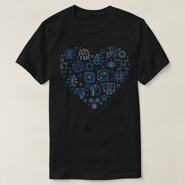 Camiseta Adoro inteligência artificial IA Coração Mínimo De (Frente do Design)