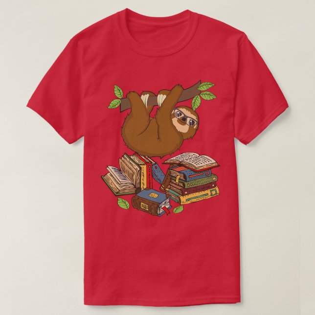 Camiseta Adoro livros Chibi Anime Sloth Book Lover (Frente do Design)