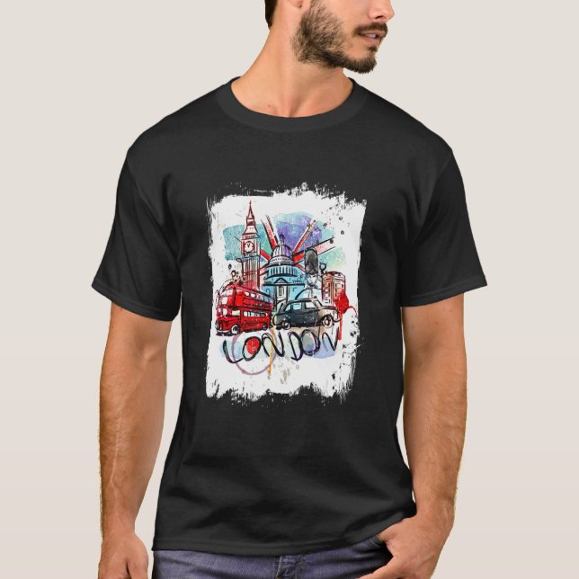 Camiseta Adoro Londres Legal Llustração Mão Desenhada (Frente)