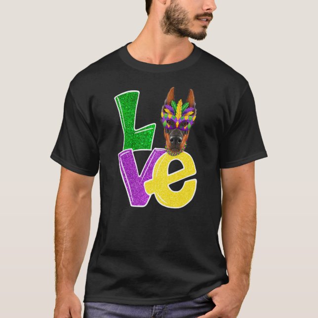 Camiseta Adoro Mardi Gras Costume Doberman Dog Puppy Lover (Frente)